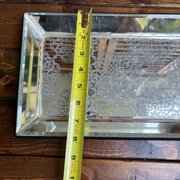 Rectangular Mirrored Tray with Damask Pattern and Beveled Edges - Picture 3 of 5